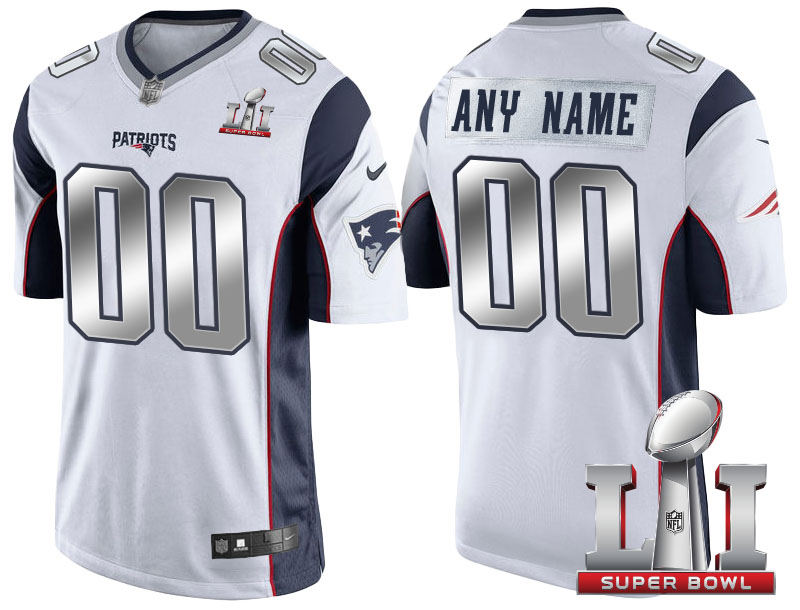 2017 Super Bowl LI Silver New England Patriots White Custom Limited Jersey