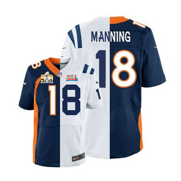 Peyton Manning #18 Denver Broncos Alternate/Colts Road Super Bowl 50/XLI Elite Two Tone Jersey