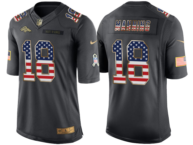 Denver Broncos #18 Peyton Manning Anthracite Salute to Service USA Flag Fashion Jersey