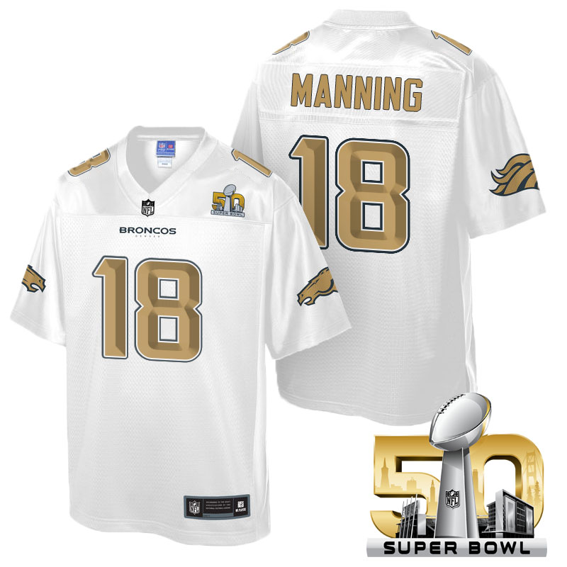 Denver Broncos #18 Peyton Manning White 2016 Super Bowl 50 Pro Line Fashion Jersey