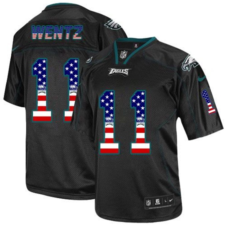 Philadelphis Eagles #11 Carson Wentz Black USA Flag Fashion Jersey