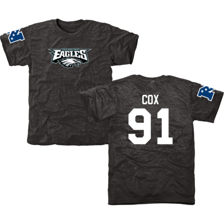 Philadelphia Eagles #91 Fletcher Cox Black Name & Number Tri-Blend T-shirt