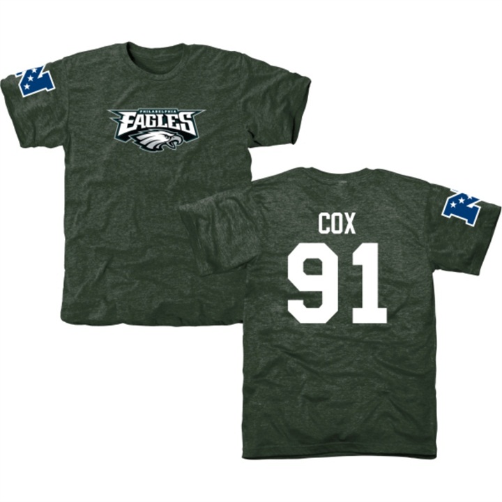 Philadelphia Eagles #91 Fletcher Cox Green Name & Number Tri-Blend T-shirt