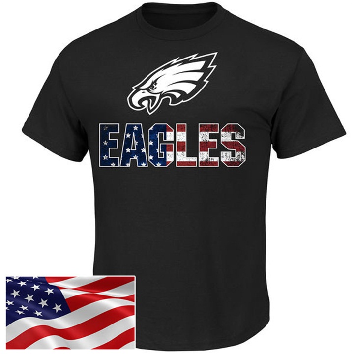 Philadelphia Eagles Black Banner Wave Majestic Independence Day Star & Stripes T-Shirt