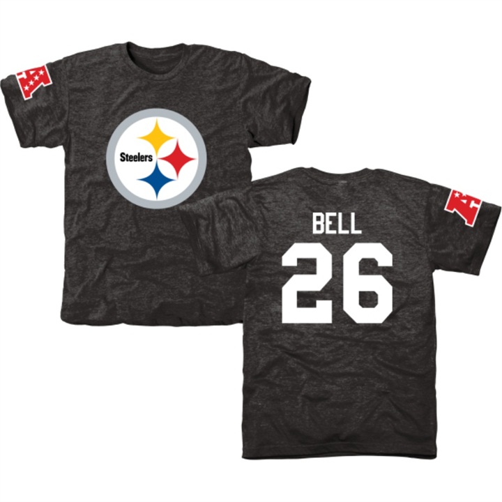 Pittsburgh Steelers #26 LeVeon Bell Black Name & Number Tri-Blend T-shirt