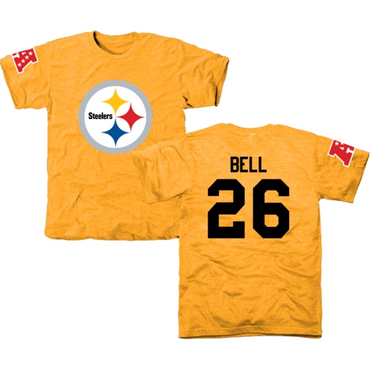 Pittsburgh Steelers #26 LeVeon Bell Gold Name & Number Tri-Blend T-shirt