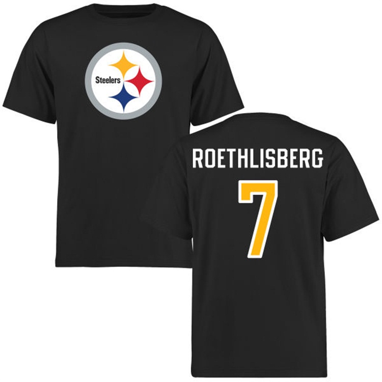 Pittsburgh Steelers #7 Ben Roethlisberger Name & Number Black Logo T-shirt