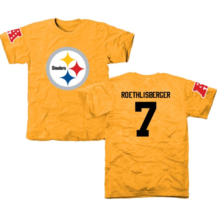 Pittsburgh Steelers #7 Ben Roethlisberger Gold Name & Number Tri-Blend T-shirt