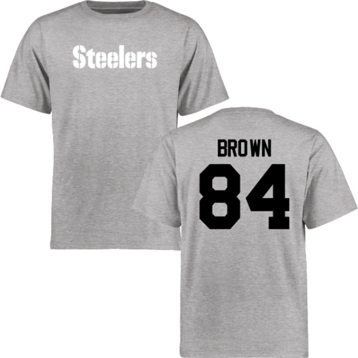 Pittsburgh Steelers #84 Antonio Brown Ash Name & Number Wordmark T-shirt