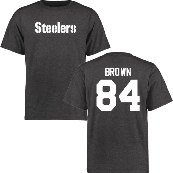 Pittsburgh Steelers #84 Antonio Brown Charcoal Name & Number Wordmark T-shirt