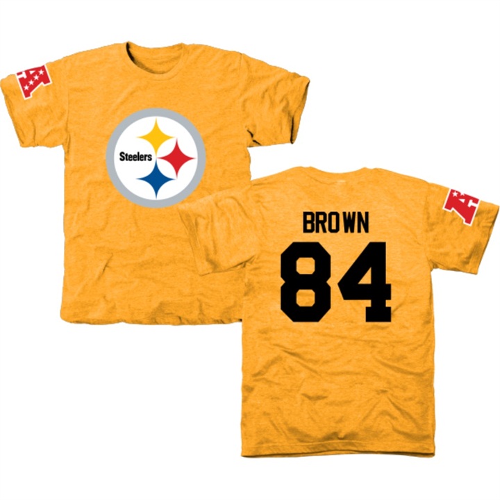 Pittsburgh Steelers #84 Antonio Brown Gold Name & Number Tri-Blend T-shirt