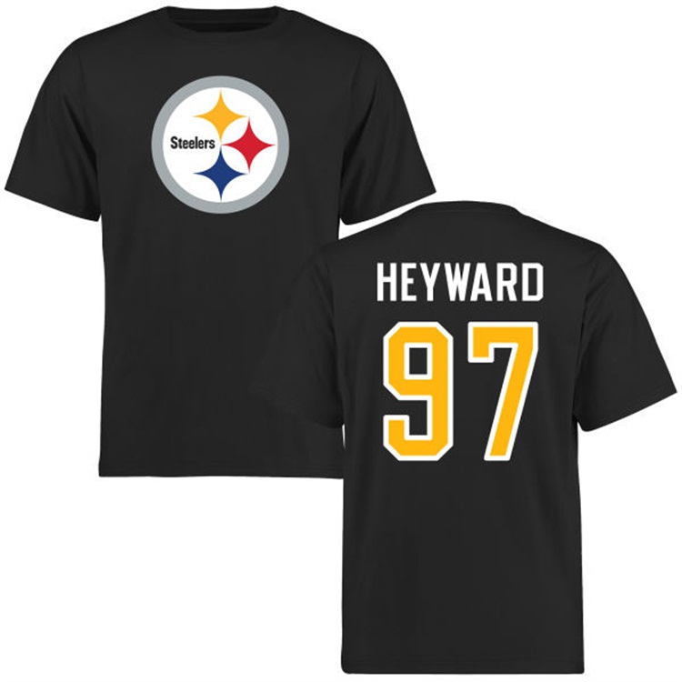 Pittsburgh Steelers #97 Cameron Heyward Name & Number Black Logo T-shirt