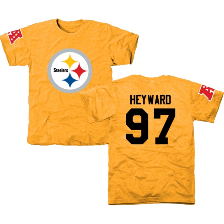 Pittsburgh Steelers #97 Cameron Heyward Gold Name & Number Tri-Blend T-shirt