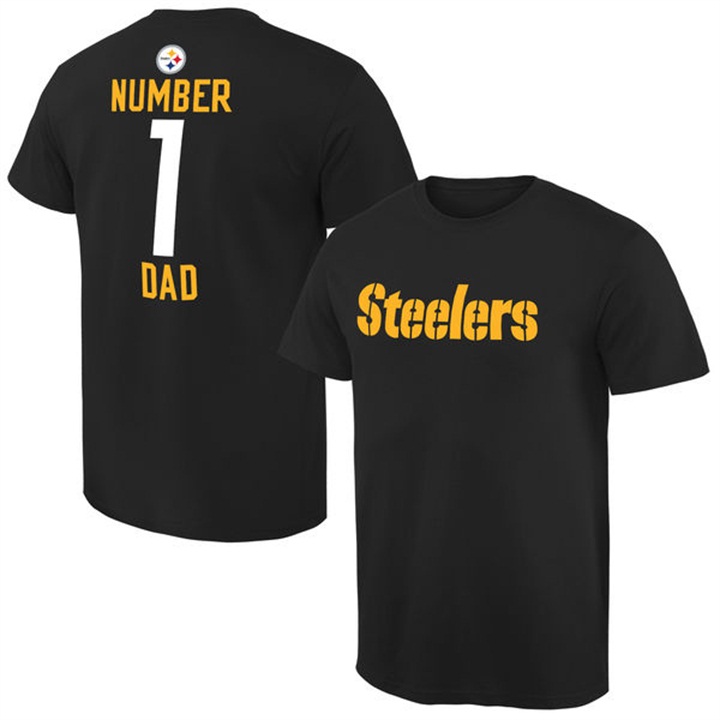 Pittsburgh Steelers Black Number 1 Dad Name & Logo Pro Line T-Shirt