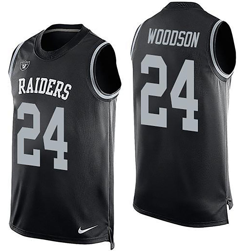 Raiders #24 Charles Woodson Black Team Color Men NFL Limited Tank Top