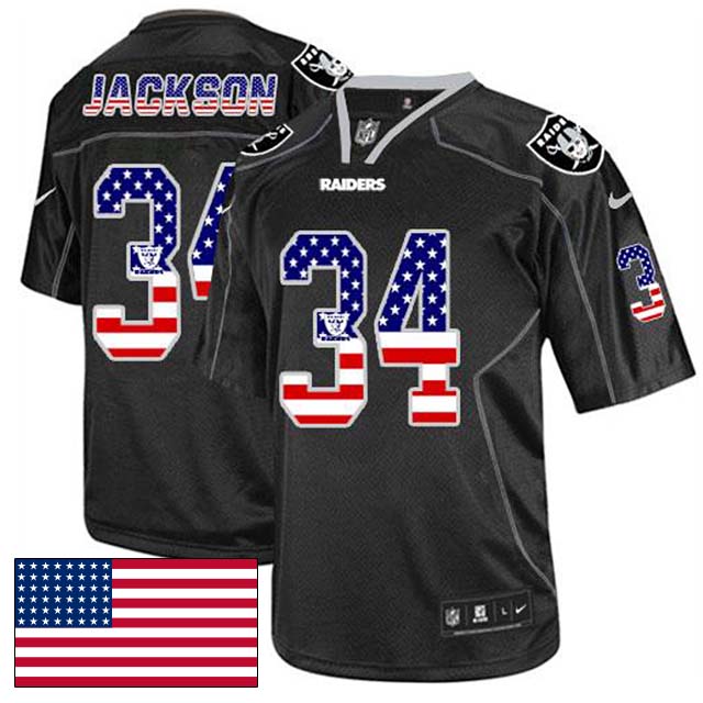 Oakland Raiders #34 Bo Jackson Black USA Flag Fashion Jersey