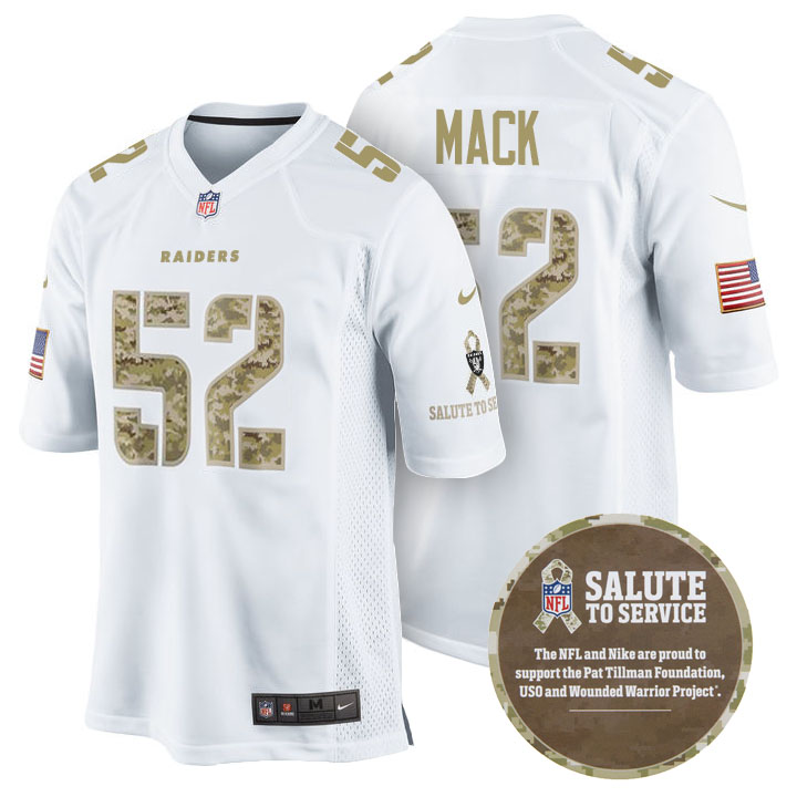 Oakland Raiders #52 Khalil Mack White Camo Salute to Service Jersey