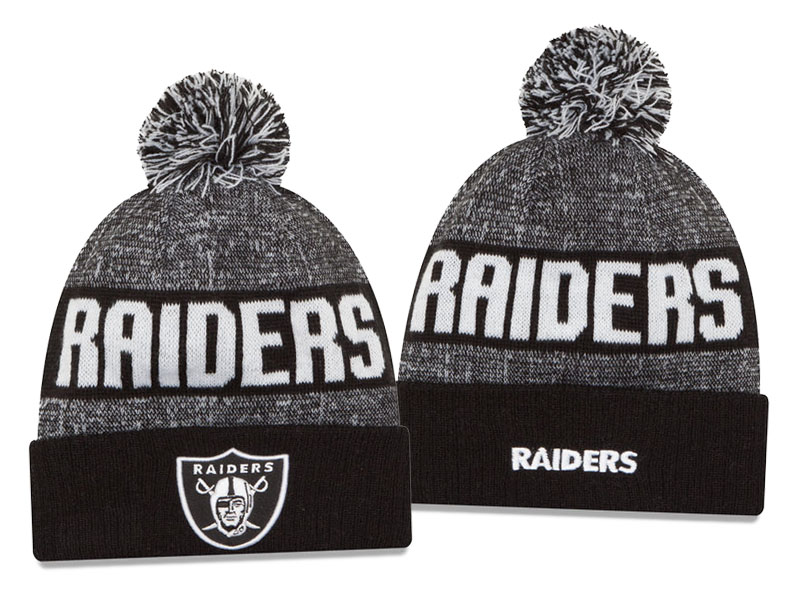 Christmas Gift -  Oakland Raiders Black New Era 2016 Sideline Sport Pom Winter Knit Hat 