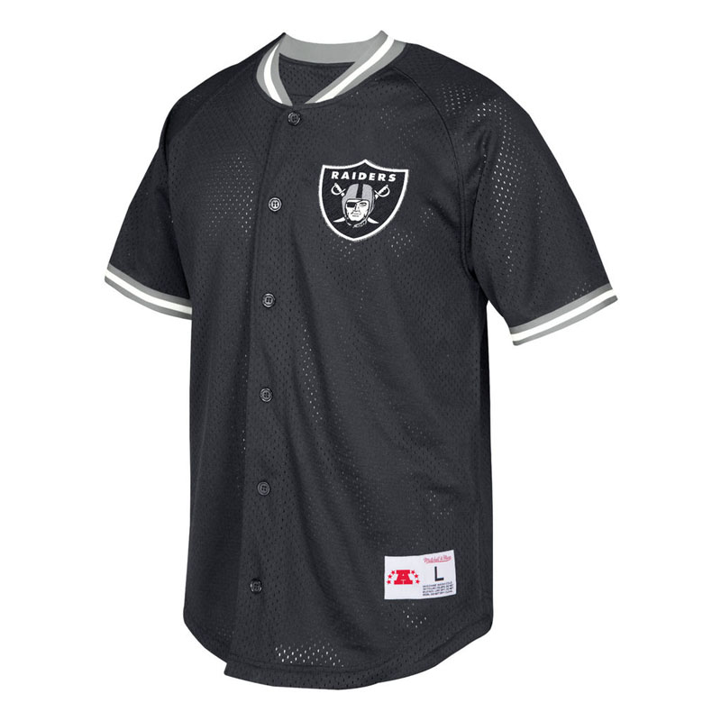 Oakland Raiders Black Seasoned Pro Mesh Button-Up Throwback Shirt