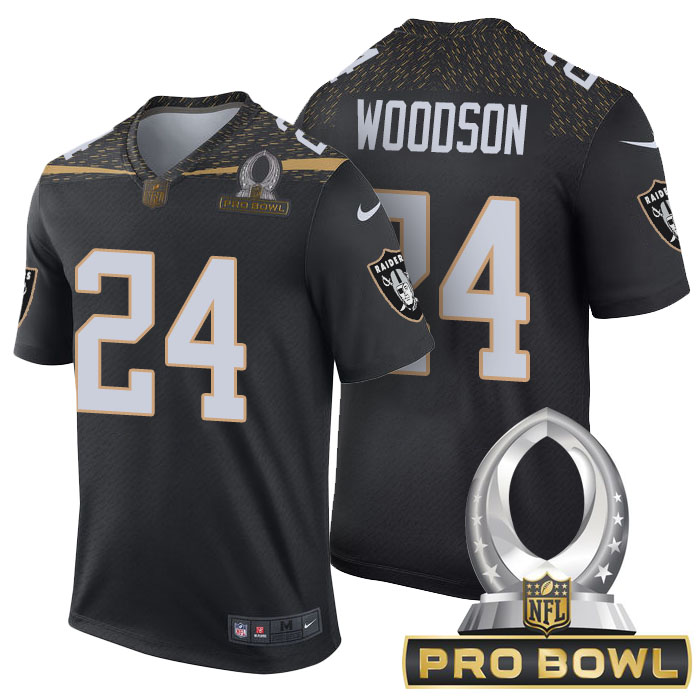 Oakland Raiders #24 Charles Woodson Black 2016 Pro Bowl Game Jersey