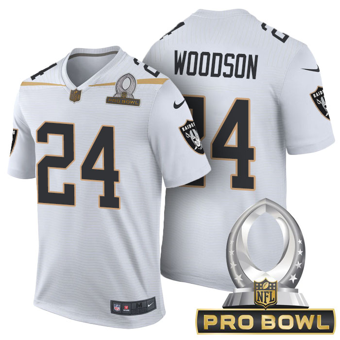 Oakland Raiders #24 Charles Woodson White 2016 Pro Bowl Game Jersey