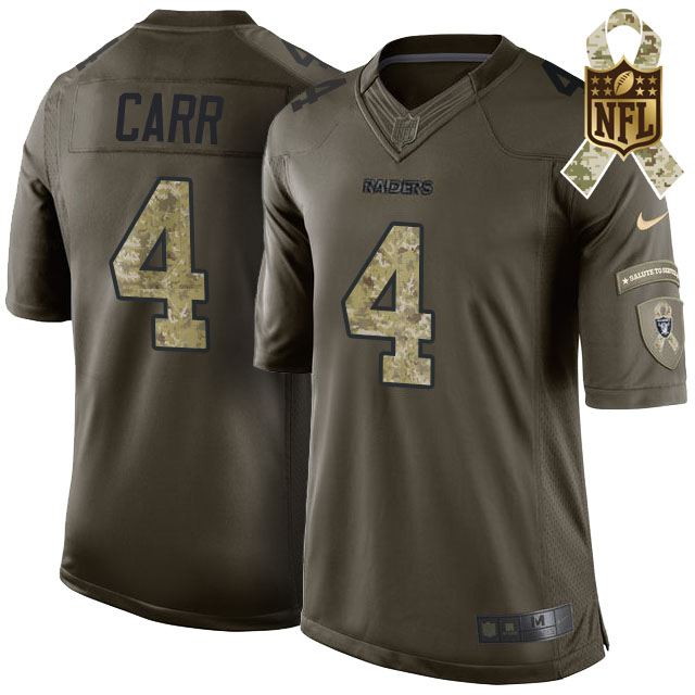 Men's Oakland Raiders #4 Derek Carr Green Camo Salute To Service Limited Jersey