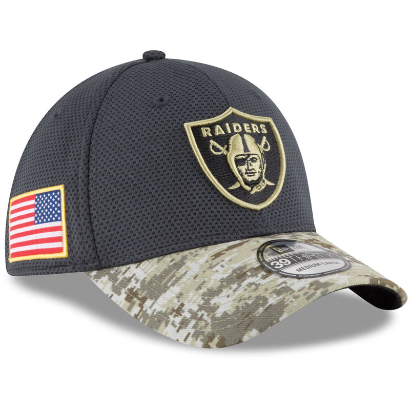 Oakland Raiders Graphite New Era Camo 2016 Salute to Service 39THIRTY Flex Hat