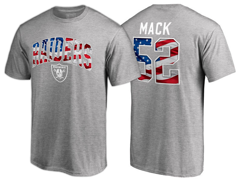 Oakland Raiders #52 Khalil Mack Gray Banner Wave Name and Number T-Shirt