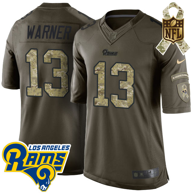 Los Angeles Rams #13 Kurt Warner Green Salute To Service Limited Jersey