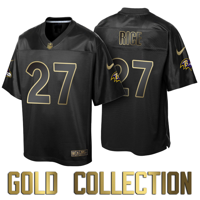 Baltimore Ravens #27 Ray Rice Super Bowl 50th Black Gold Collection Jersey