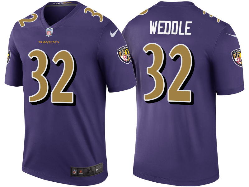 Baltimore Ravens #32 Eric Weddle Purple Color Rush Legend Jersey - Light Up Thursday Night