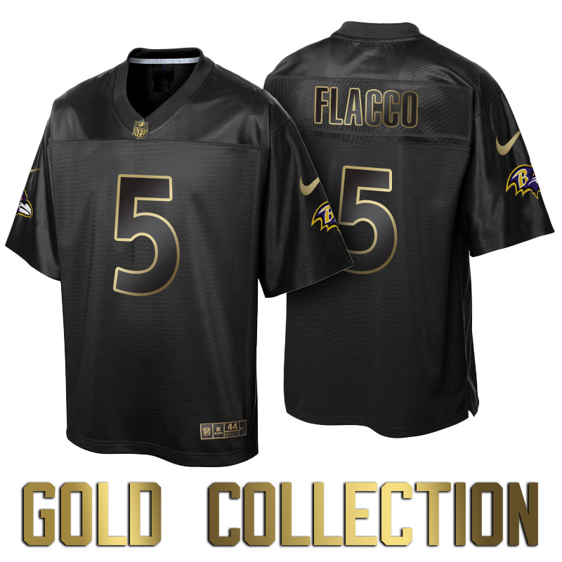 Baltimore Ravens #5 Joe Flacco Super Bowl 50th Black Gold Collection Jersey