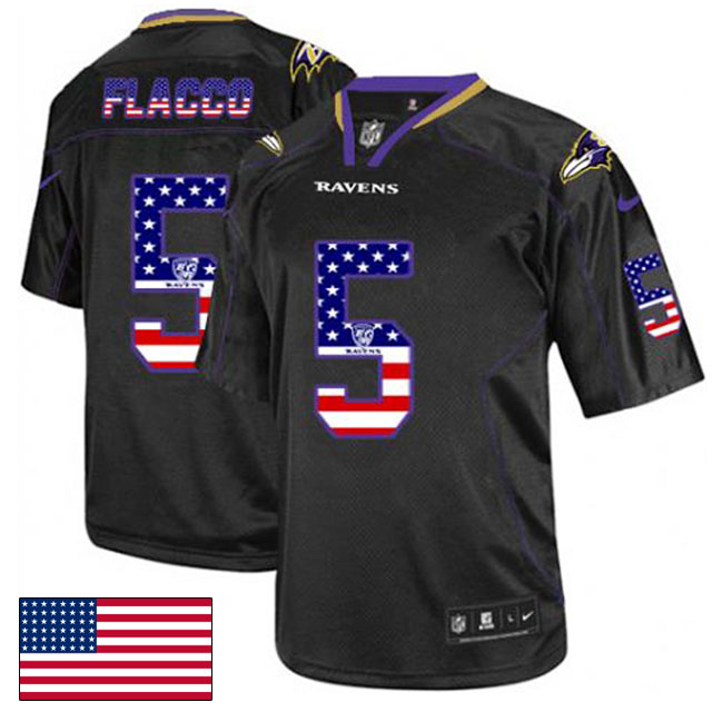 Baltimore Ravens #5 Joe Flacco Black USA Flag Fashion Jersey