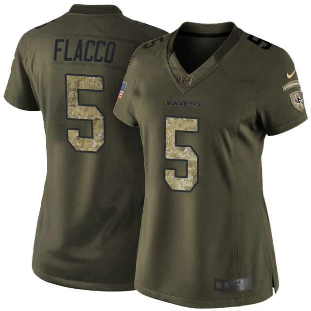 Women's Baltimore Ravens #5 Joe Flacco Green Salute To Service Limited Jersey