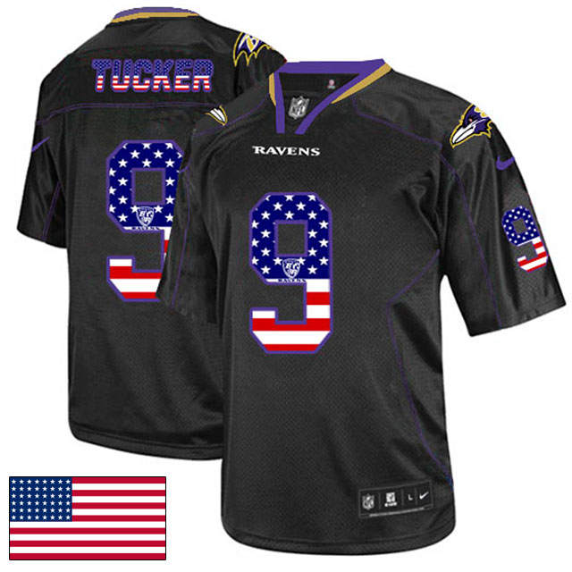 Baltimore Ravens #9 Justin Tucker Black USA Flag Fashion Jersey