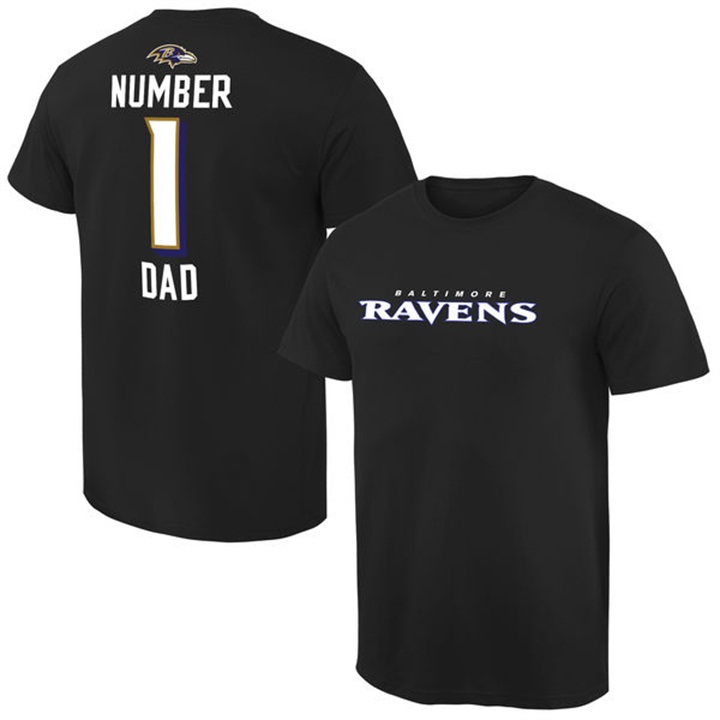 Baltimore Ravens Black Number 1 Dad Name & Logo Pro Line T-Shirt