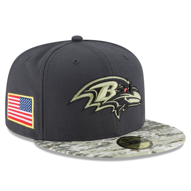 Baltimore Ravens Graphite Salute To Service Sideline Camo Veterans Day 59FIFTY Fitted Hat