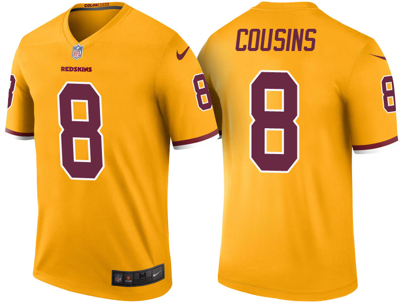 Washington Redskins #8 Kirk Cousins Gold Color Rush Legend Jersey - Light Up Thursday Night