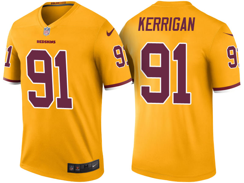 Washington Redskins #91 Ryan Kerrigan Gold Color Rush Legend Jersey - Light Up Thursday Night