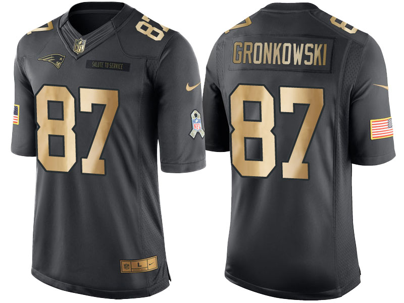 Patriots #87 Rob Gronkowski Anthracite 2016 Christmas Gold Salute to Service Jersey