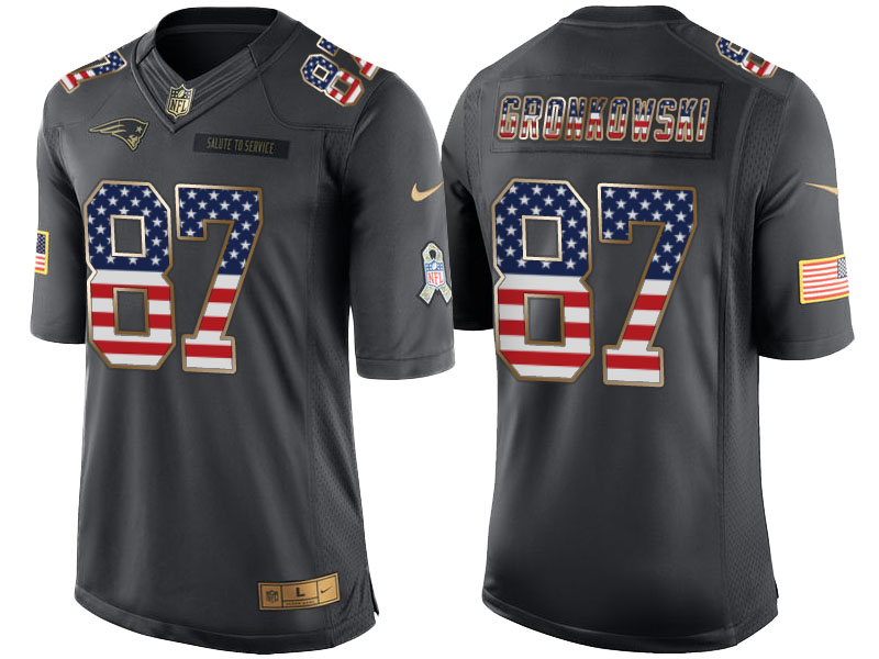 New England Patriots #87 Rob Gronkowski Anthracite Salute to Service USA Flag Fashion Jersey