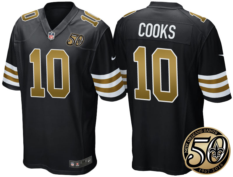 New Orleans Saints #10 Brandin Cooks Black 50th Season Patch Alternate Game Jersey