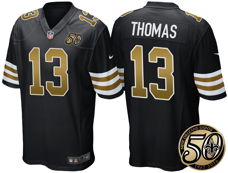 New Orleans Saints #13 Michael Thomas Black 50th Season Patch Alternate Game Jersey