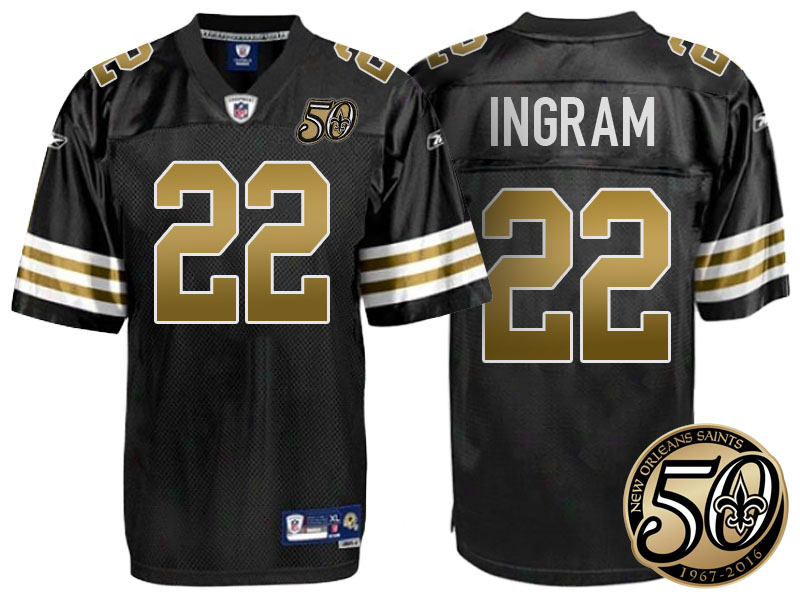 New Orleans Saints #22 Mark Ingram Black 50th Season Patch 1960s Throwback Jersey