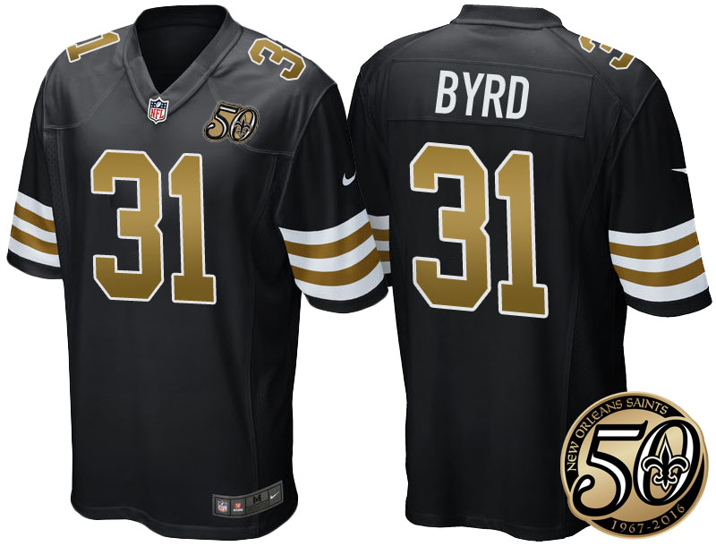 New Orleans Saints #31 Jairus Byrd Black 50th Season Patch Alternate Game Jersey