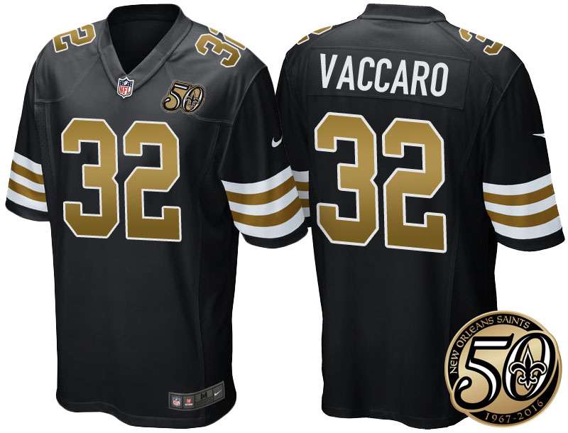 New Orleans Saints #32 Kenny Vaccaro Black 50th Season Patch Alternate Game Jersey