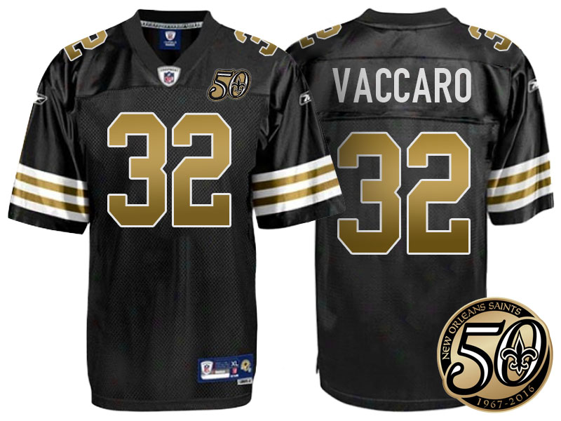 New Orleans Saints #32 Kenny Vaccaro Black 50th Season Patch 1960s Throwback Jersey