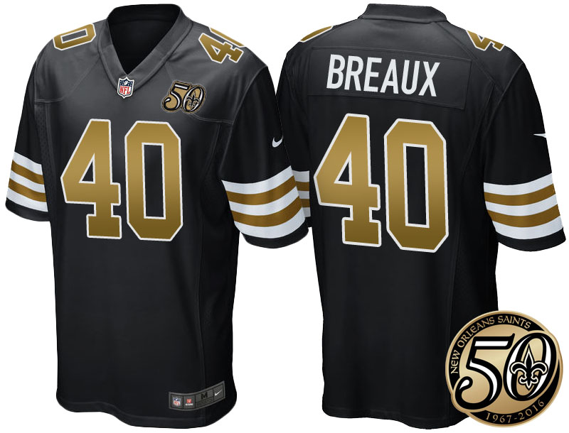 New Orleans Saints #40 Delvin Breaux Black 50th Season Patch Alternate Game Jersey