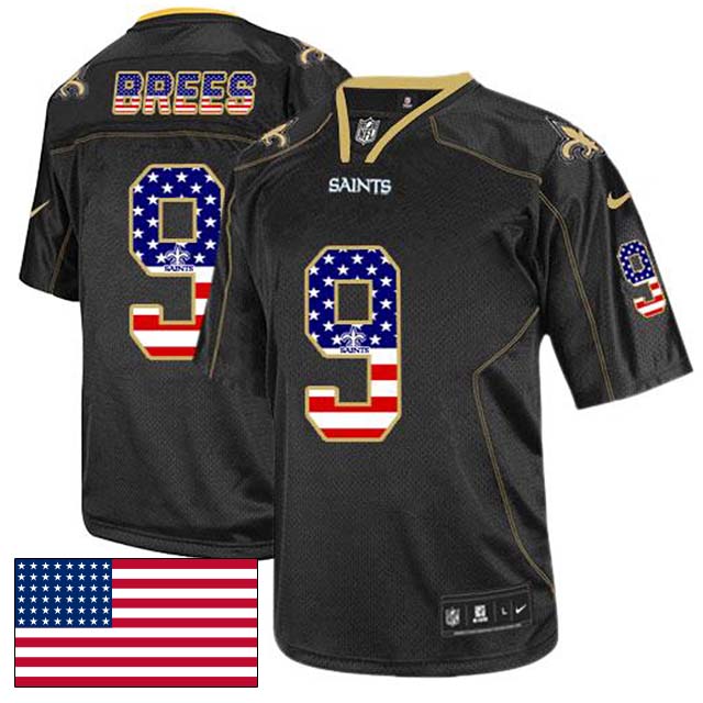 New Orleans Saints #9 Drew Brees Black USA Flag Fashion Jersey