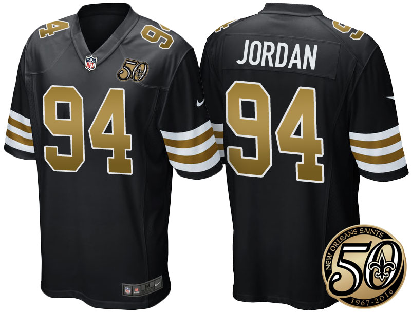 New Orleans Saints #94 Cameron Jordan Black 50th Season Patch Alternate Game Jersey